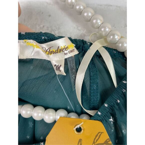 Andree Women's Green Star Print Balloon Sleeves Tie Back Mini Dress Size Medium - Picture 3 of 8